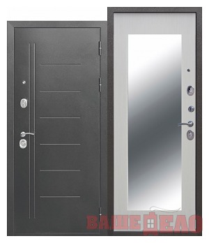 Дверь стальная входная Ferroni 100 мм Троя Серебро МАКСИ зеркало 960х205